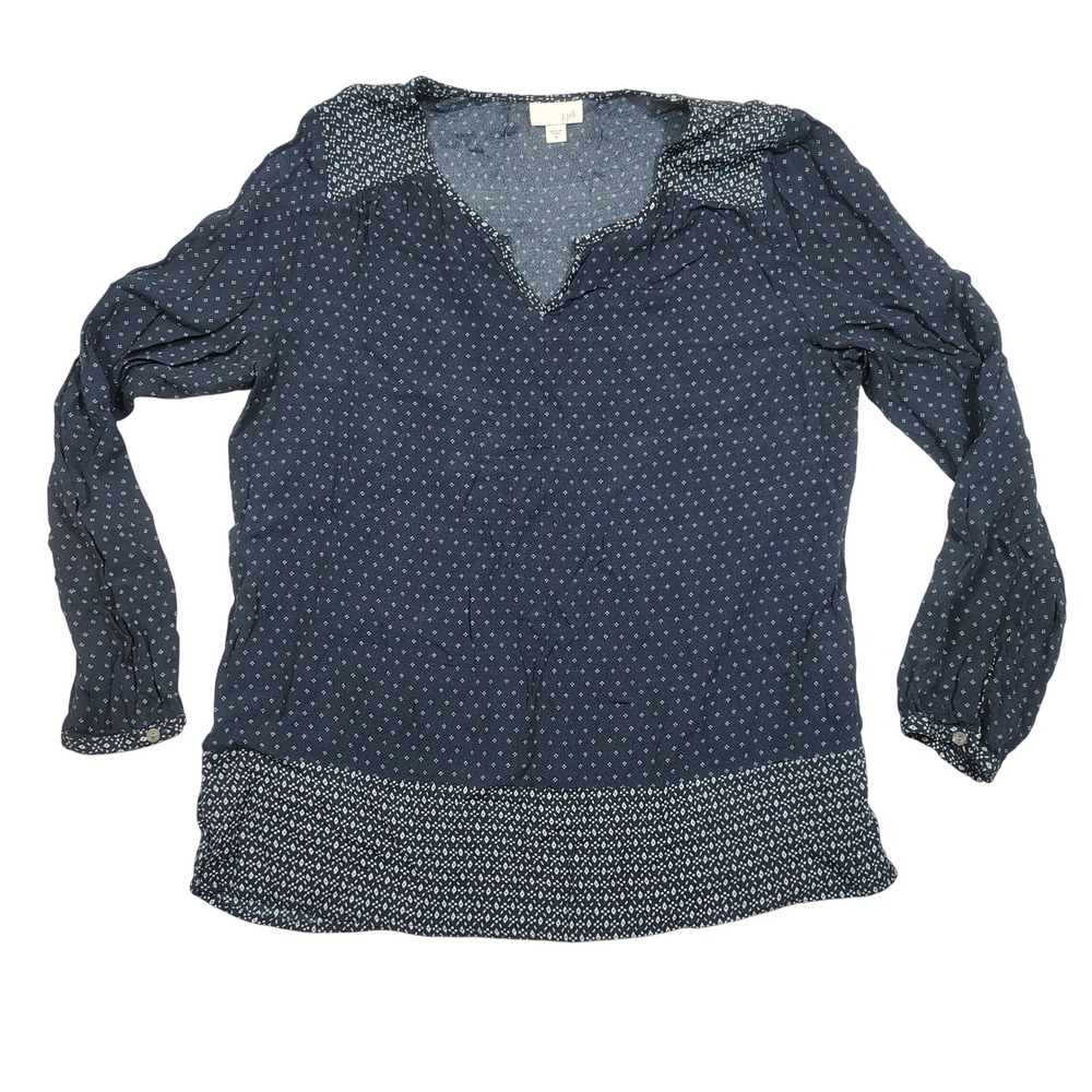 J. Jill Blouse Womens M Blue Geometric Mixed Print Long Sleeve Rayon WTP023801